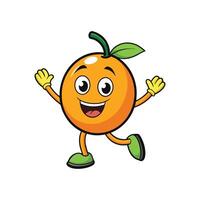 A cartoon style orange fruit character smiling with arms raised and legs running. The character has a friendly expression. vector