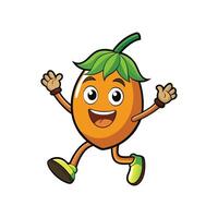 Cheerful cartoon apricot character running happily on white background vector