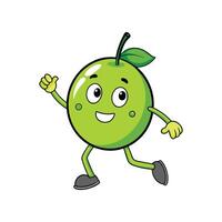 Happy green apple cartoon character running on white background vector