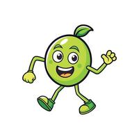 Cartoon lime character illustration with cheerful expression and movement vector