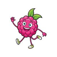 Cartoon Raspberry Character Walking and Waving Arm, isolated vector