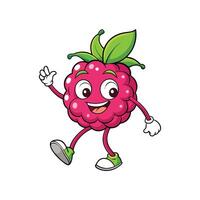 Cartoon Raspberry Character Waving Arm with Friendly Expression vector