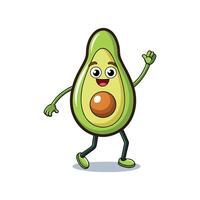 Cartoon avocado character waving with friendly expression on white vector