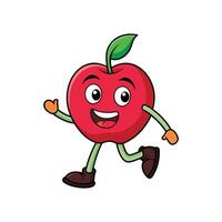 Animated red apple character running happily with joyful expression vector