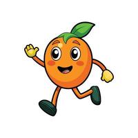A cartoon orange character with a friendly smile is running and waving in a cheerful illustration with simple shapes. vector