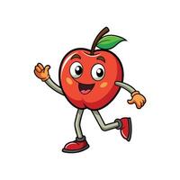 Cheerful cartoon apple character running and waving hello animation vector