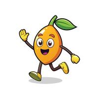 Cartoon lemon character happily running and waving hello isolated vector