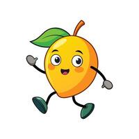 Cheerful mango character running and waving on white background vector