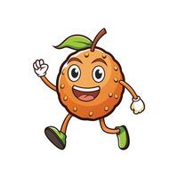 Cartoon orange character running and smiling cheerfully on white vector