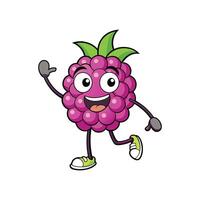 Happy cartoon raspberry character waving its hand cheerfully vector