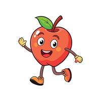 A cartoon apple character with arms and legs, running and waving, creating a cheerful and playful illustration style. vector