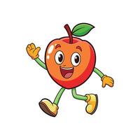 A cartoon illustration of a happy apple character walking. It has a cheerful facial expression and bright colors in a cartoon style. vector
