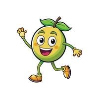 Happy smiling lime cartoon character running and waving hello vector