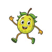 Cheerful cartoon apple character running and waving hello cheerfully vector