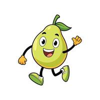 Cartoon pear character running with friendly expression and gesture vector