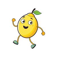 Cheerful walking lemon cartoon character with happy facial expression vector