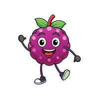 Cartoon raspberry mascot character waving with happy expression vector