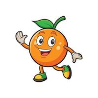 A cheerful cartoon orange running with a smile and waving. The style is vibrant and playful against a white backdrop. vector