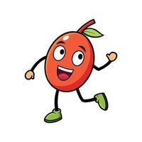 Cheerful running cartoon mango character on a white background vector