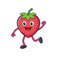 Cartoon strawberry character running playfully on a white background vector