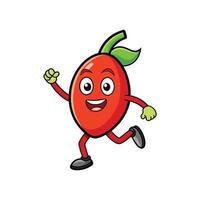 Cartoon red fruit character running with a happy expression vector