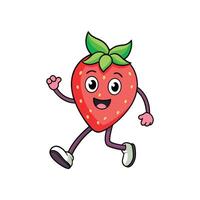 Joyful Strawberry Cartoon Character Running with a Cheerful Expression vector