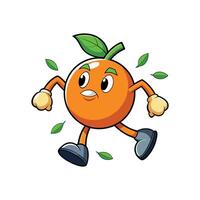 Animated orange character in motion with floating green leaves vector