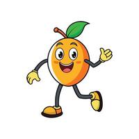 Happy Cartoon Mango Character running and waving hello cheerfully vector
