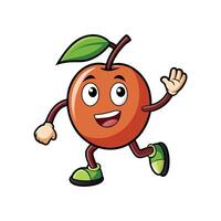 Cheerful cartoon apple character waving hand while running forward vector