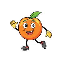 Cartoonstyle image of a happy orange fruit character waving and walking. Illustration features bold outlines and vibrant colors on a white background. vector