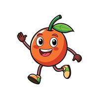 A delightful cartoon orange character running and waving with a big smile. Flat style, bright and vibrant colors, isolated on white. vector