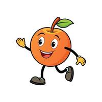 Cartoon peach character walking and waving with happy expression vector