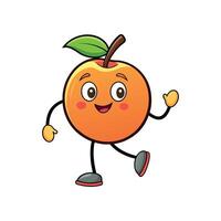 Cartoon apple character with face walking and waving hello vector