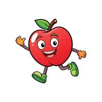 Cartoon red apple character running with cheerful expression vector