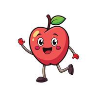 Cartoon apple character cheerfully waving and running forward joyfully vector