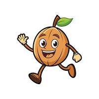 Cartoon apricot character mascot running and waving hello cheerfully vector