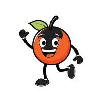 Cheerful orange mascot character waving and running forward happily vector