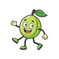 Cartoon guava character waving with a happy expression vector