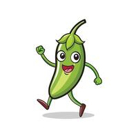Happy green chili pepper character running with joyous expression vector