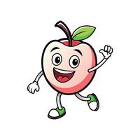 Cartoon apple character running and smiling joyfully waving hand vector
