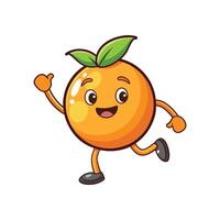 Illustration of a cartoon orange character running and waving with a happy expression in design style. vector