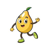 Animated pear character running with happy facial expression cheerfully vector