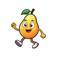 Happy cartoon pear character in motion on white background vector