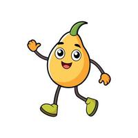 Cartoon pear character walking with friendly expression, white background vector