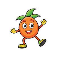 Joyful orange fruit cartoon character jumping for joy illustration vector