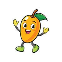 Cartoon mango character waving and smiling cheerfully isolated vector