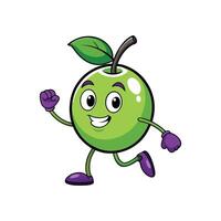 Cartoon apple character running with happy face expression vector