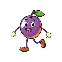 Cartoon plum character with a happy expression walking vector