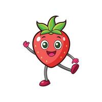 Cartoon strawberry character waving cheerfully on white background vector