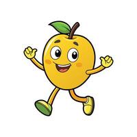 Joyful cartoon apple character running with happy facial expression vector